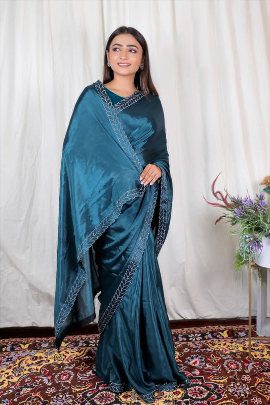 Morpich Colour Georgette Designer Saree With Stone Work With Unstiched Blouse Peace For Women And Girls.