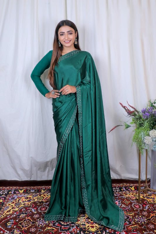 Rama Colour Georgette Designer Saree With Stone Work With Unstiched Blouse Peace For Women And Girls.